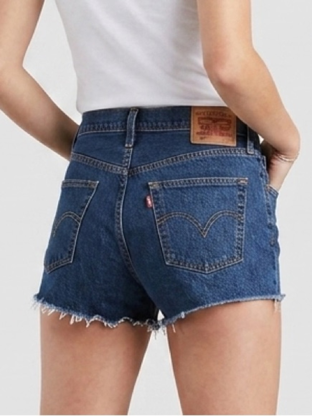 Levi's Dark Blue Distressed High-Rise Button Fly Denim Shorts